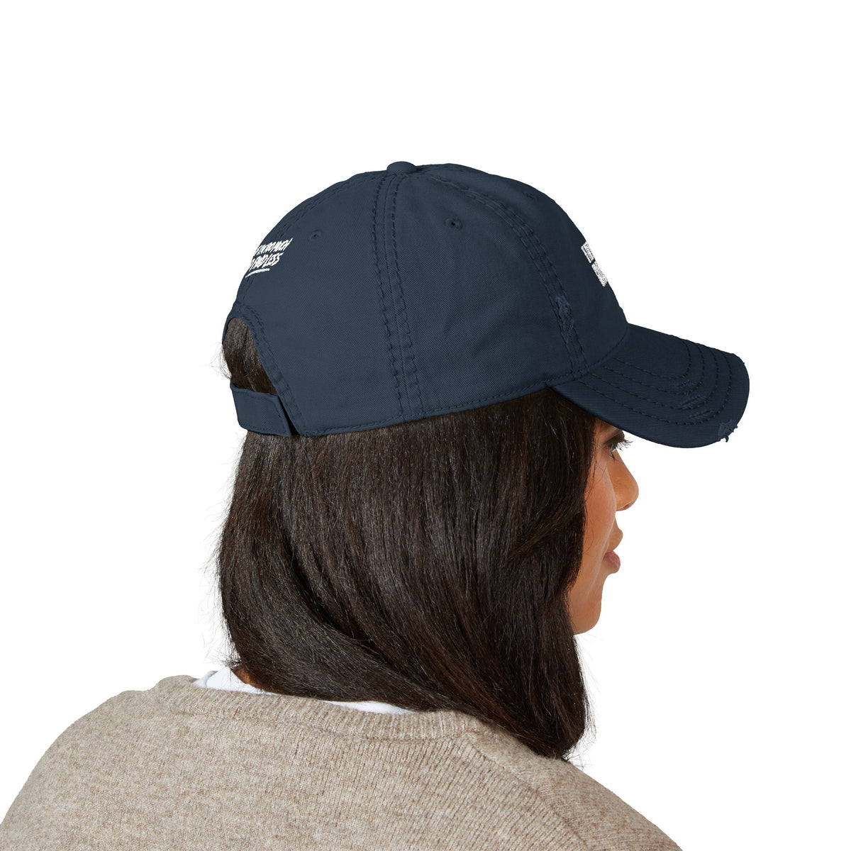 Embroidered Distressed Dad Hat — “If I’m Too Much Go Find Less”
